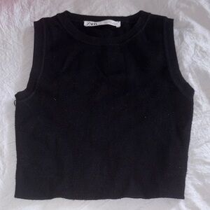 Zara Black Ribbed Sweater Crop Top
